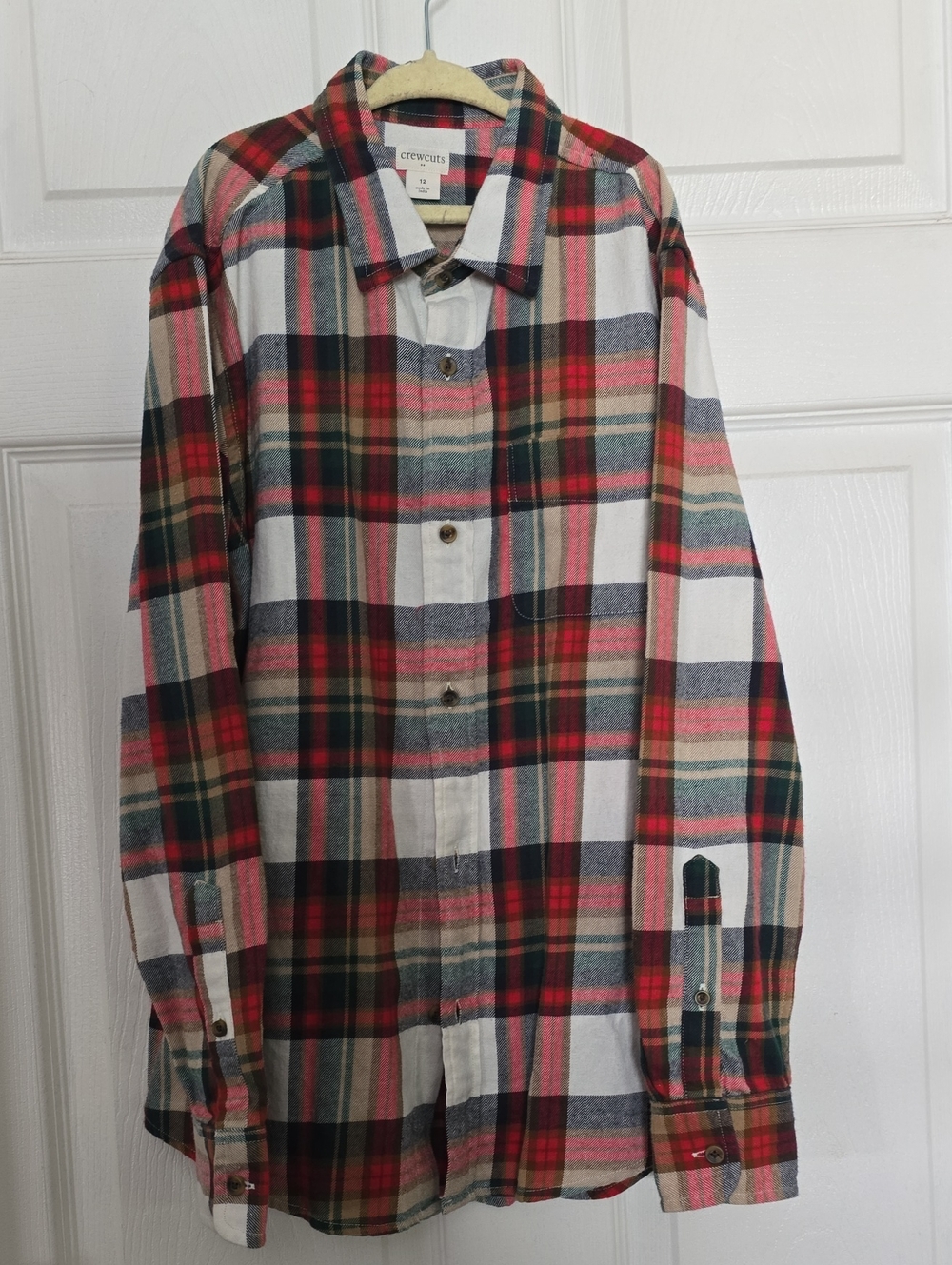 Boys' Crewcuts Red, Green & Cream Plaid Button-Down Flannel Shirt